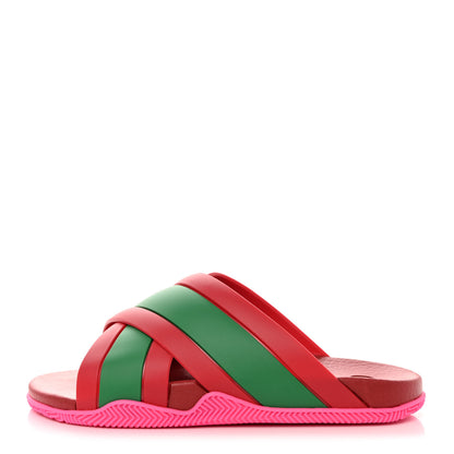 Gucci Rubber Web Womens Criss Cross Slide Sandals 39 Coral New Shamarock 1 of 8