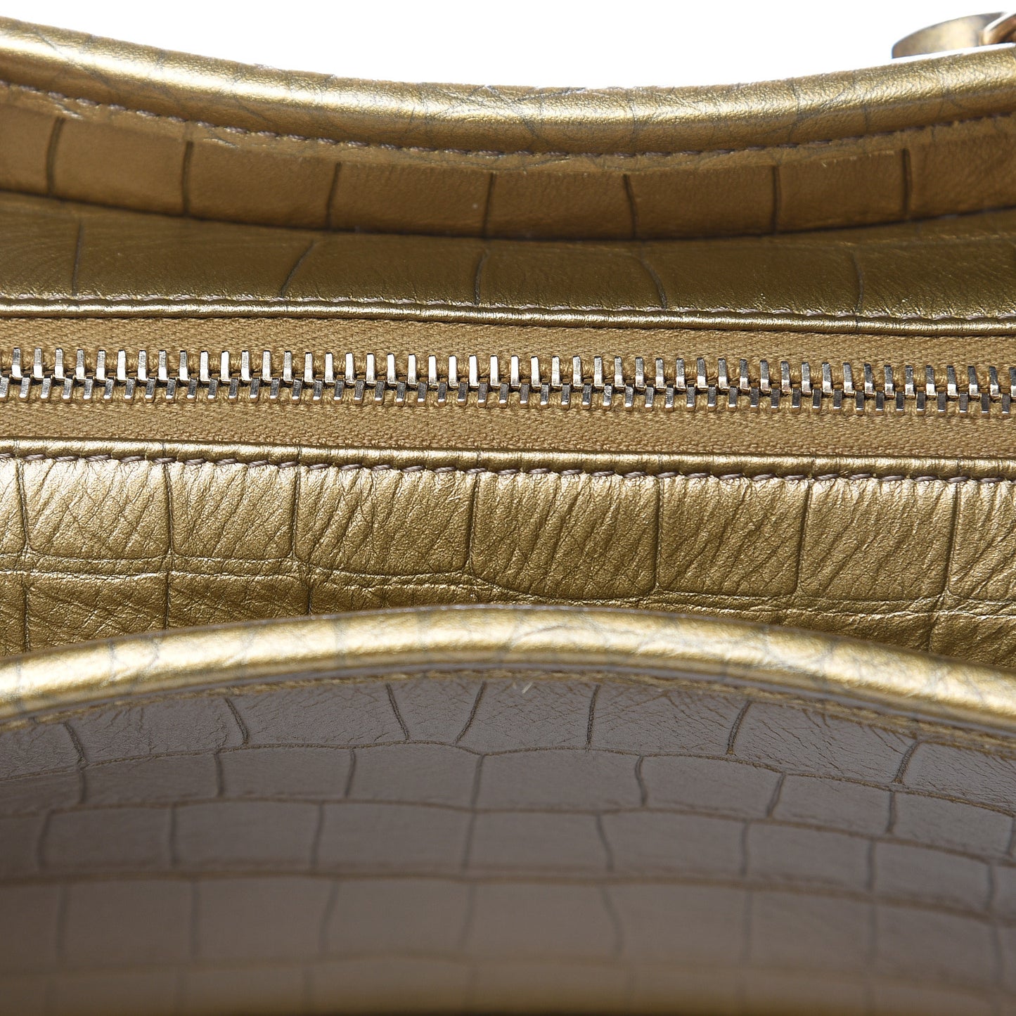 Metallic Calfskin Crocodile Embossed Cocodile Small Gabrielle Hobo Gold