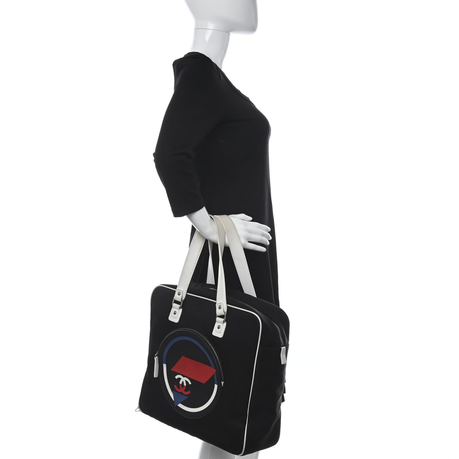 Chanel Canvas Rubber Airlines Large Zip Shopping Tote Black White Red 2 of 14