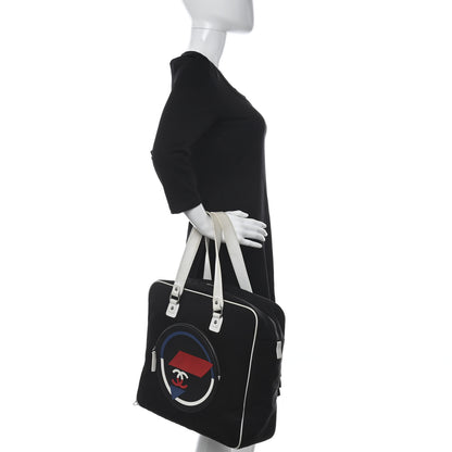 Chanel Canvas Rubber Airlines Large Zip Shopping Tote Black White Red 2 of 14