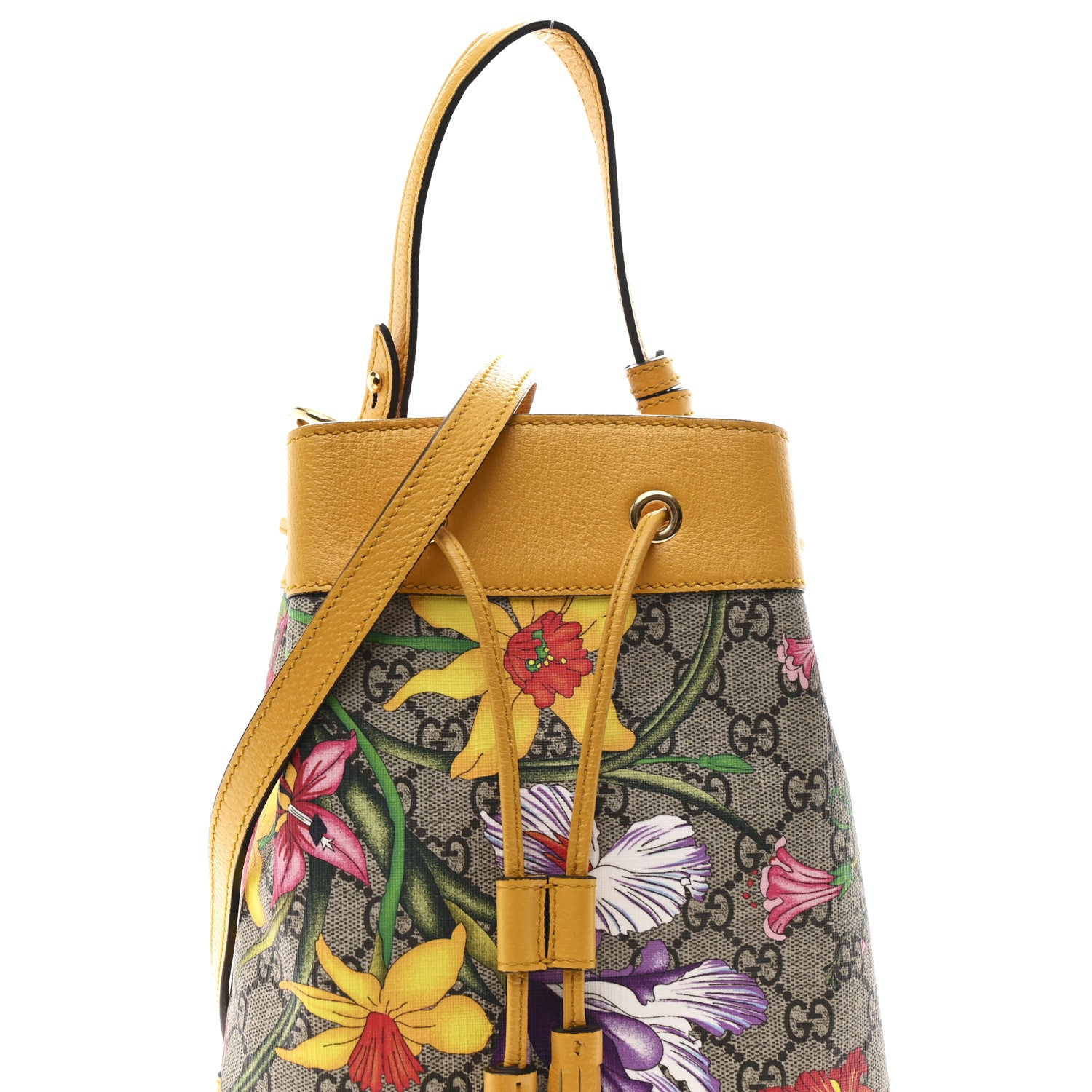 Gucci GG Supreme Monogram Flora Small Ophidia Bucket Bag Beige Multicolor Crop 8 of 10