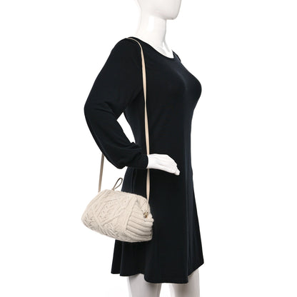 Loro Piana Cashmere Cable Knit Pontaccio Puffy Pouch Clutch Bag Beige 2 of 9