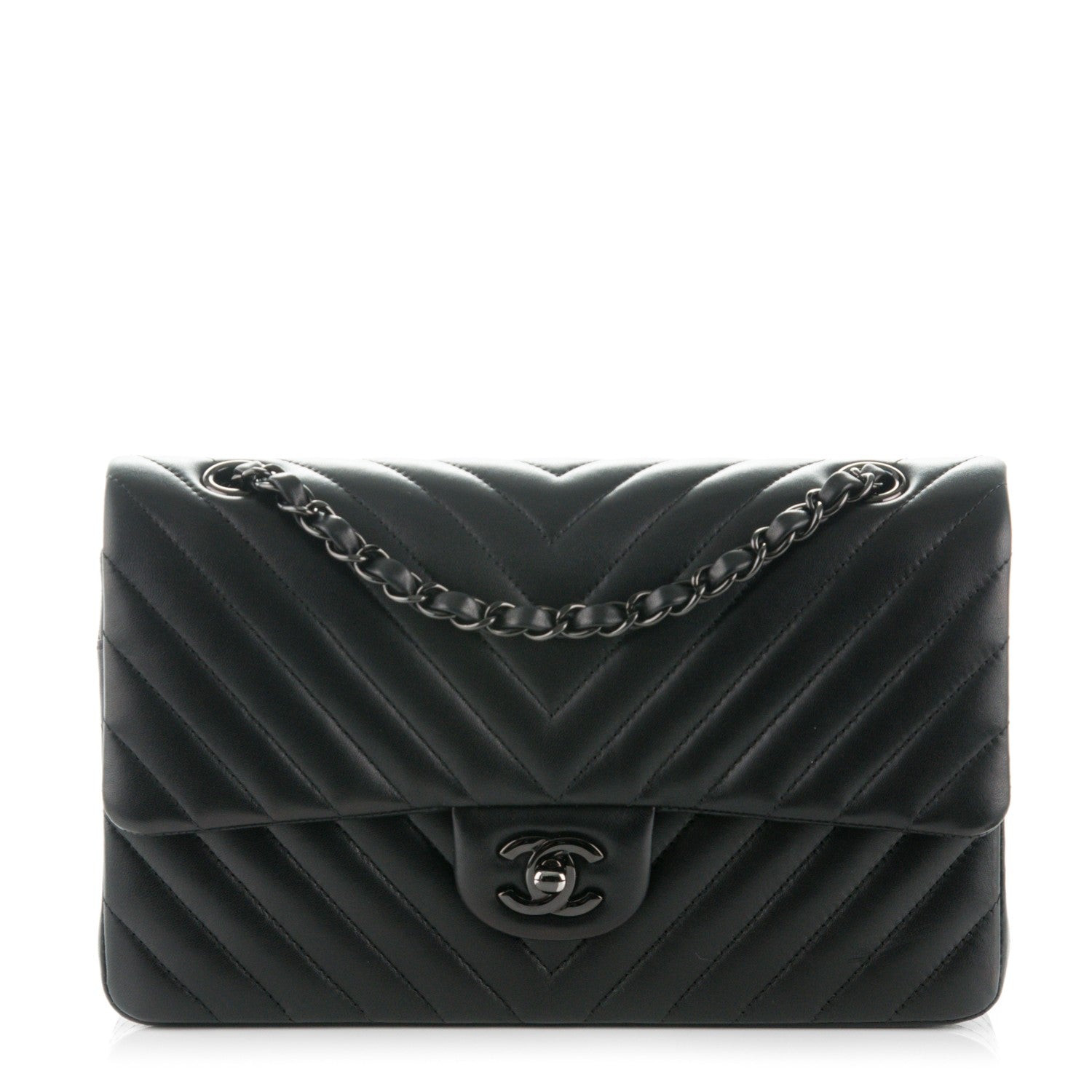 Chanel Lambskin Chevron Quilted Medium Double Flap So Black 1 of 9