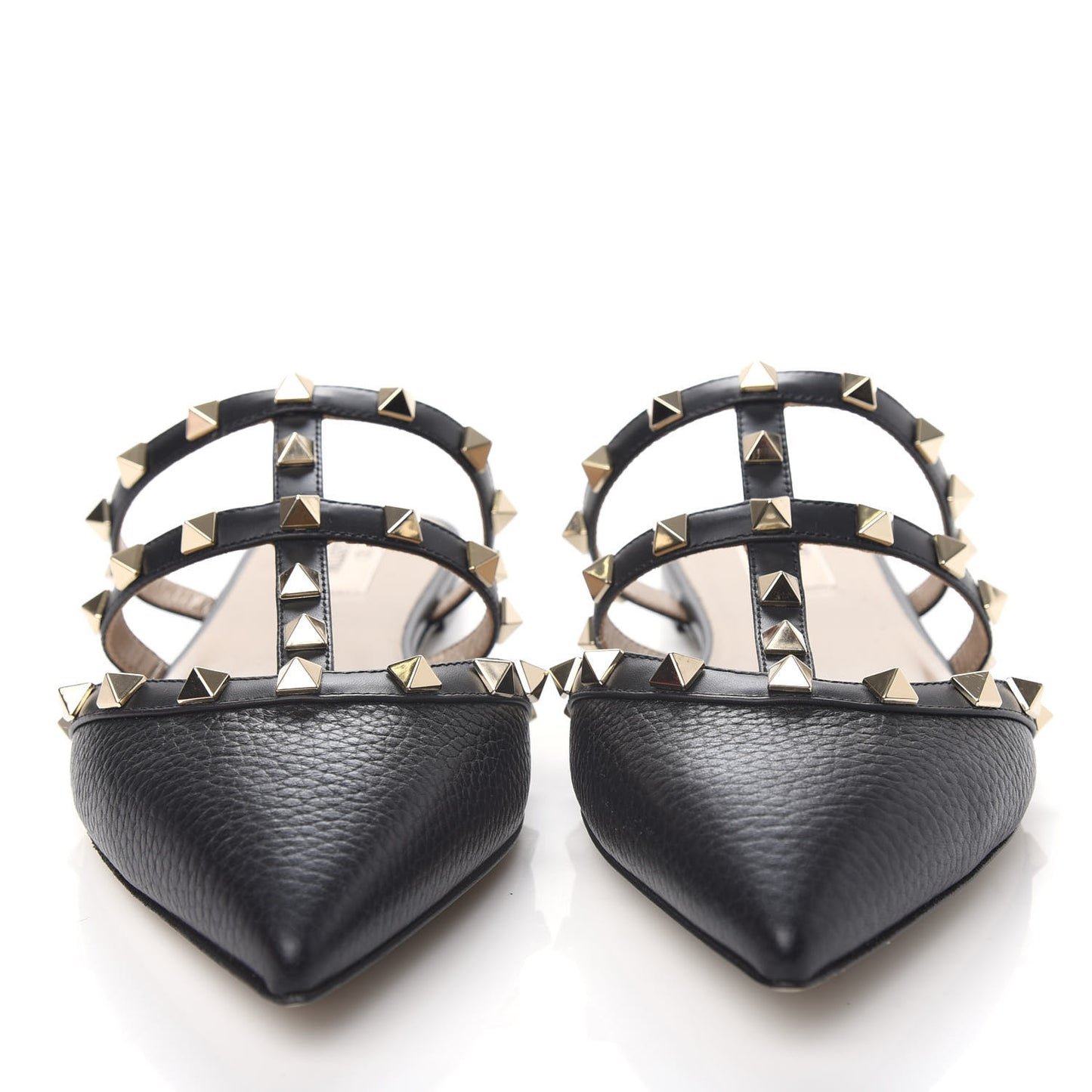 Pebbled Calfskin Rockstud Flat Cage Mules 38.5 Black