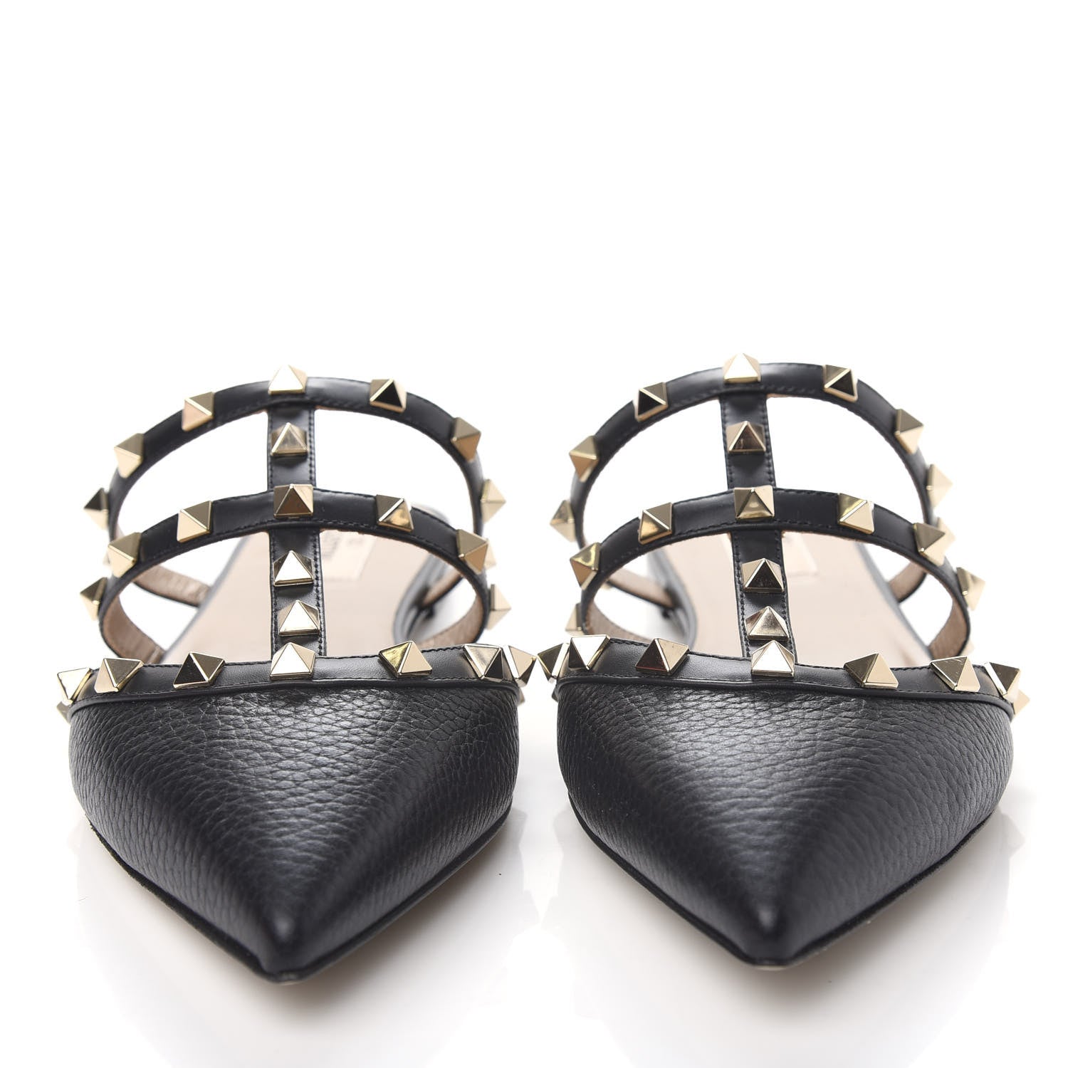 Valentino Garavani Pebbled Calfskin Rockstud Flat Cage Mules 38.5 Black 5 of 11