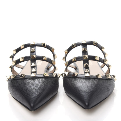 Valentino Garavani Pebbled Calfskin Rockstud Flat Cage Mules 38.5 Black 5 of 11