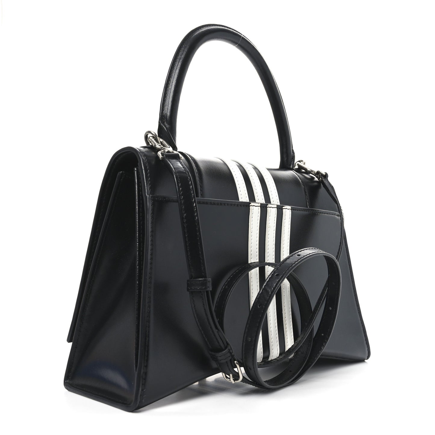 X ADIDAS Shiny Box Calfskin Medium Hourglass Top Handle Bag Black White