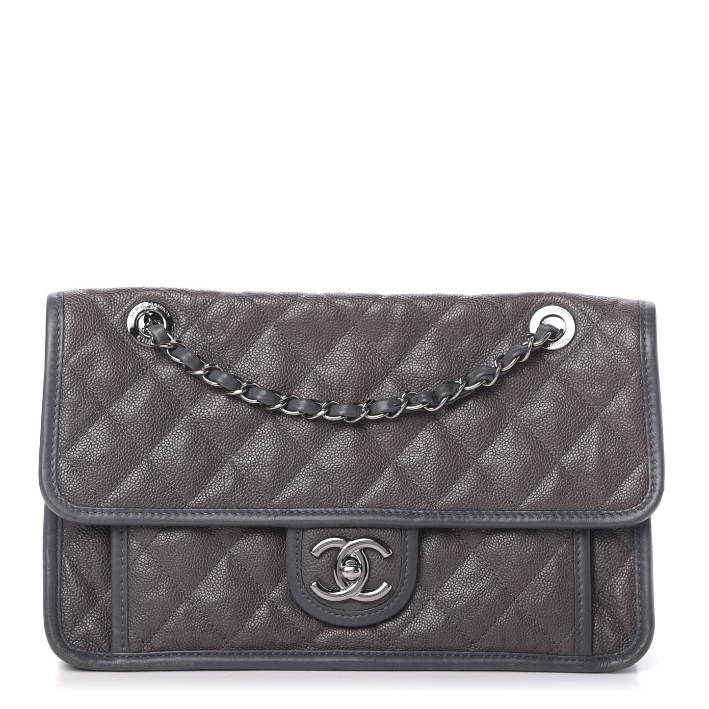Caviar Quilted Large French Riviera Flap Dark Grey