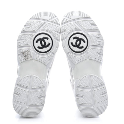 Chanel Suede Calfskin Fabric CC Sneakers 39 White 5 of 8