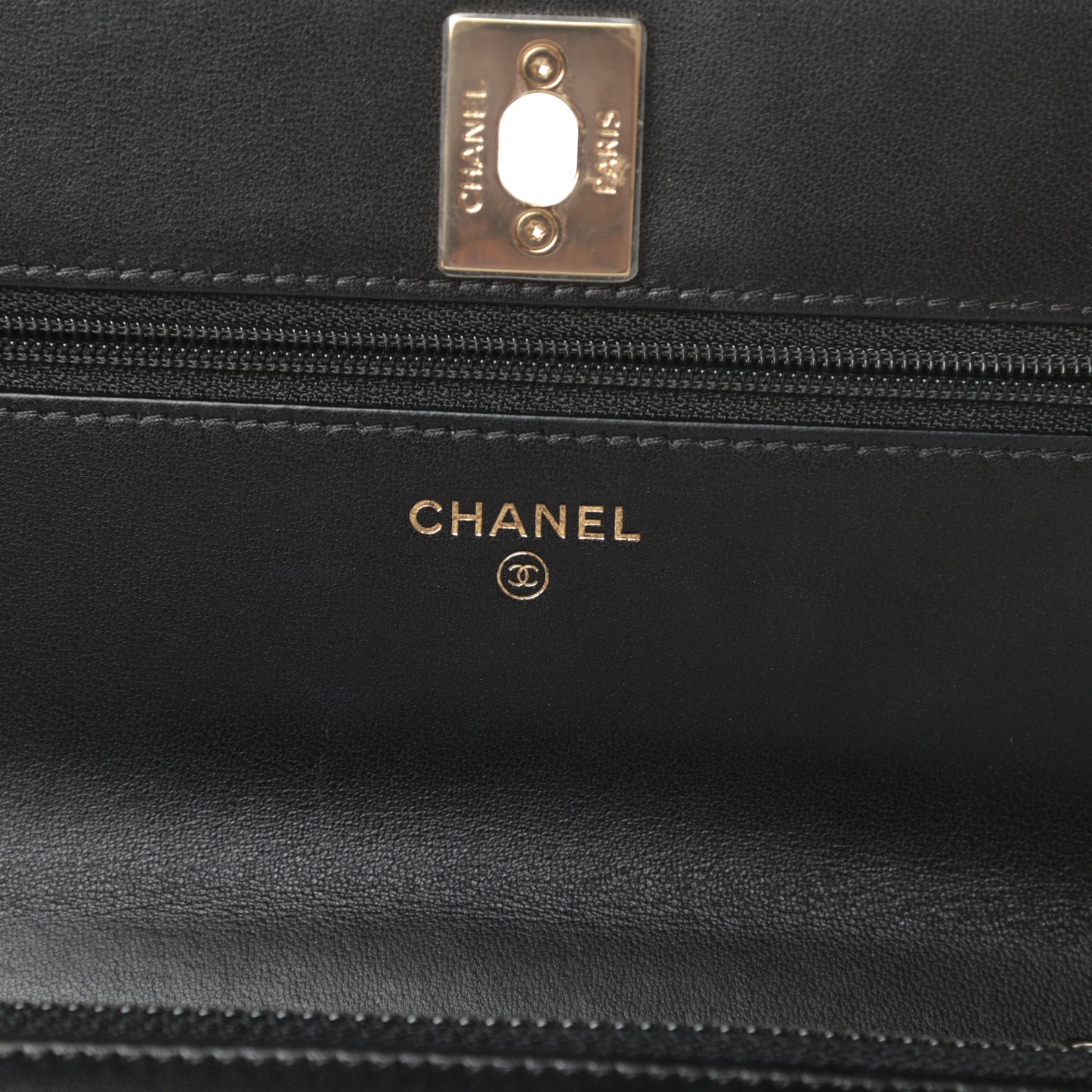 Lambskin Quilted Trendy CC Wallet On Chain WOC Black