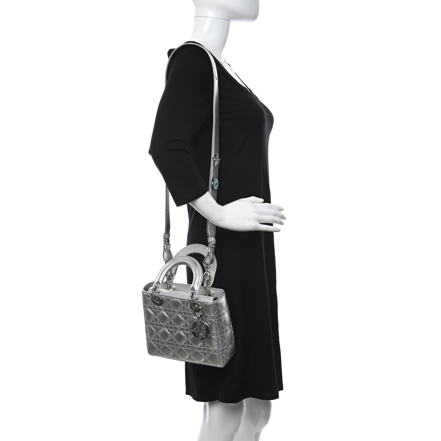 Christian Dior Metallic Grained Calfskin Cannage Small Lucky Badges My Lady Dior Silver 2 of 11