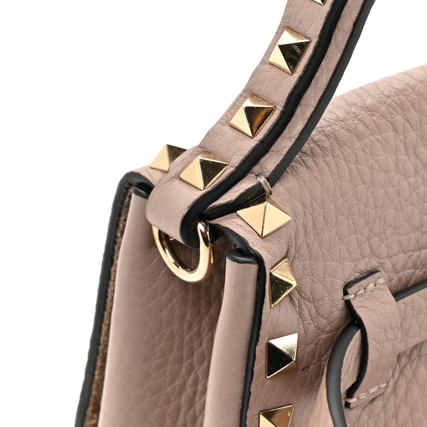 Grainy Calfskin Small Rockstud Top Handle Bag Poudre