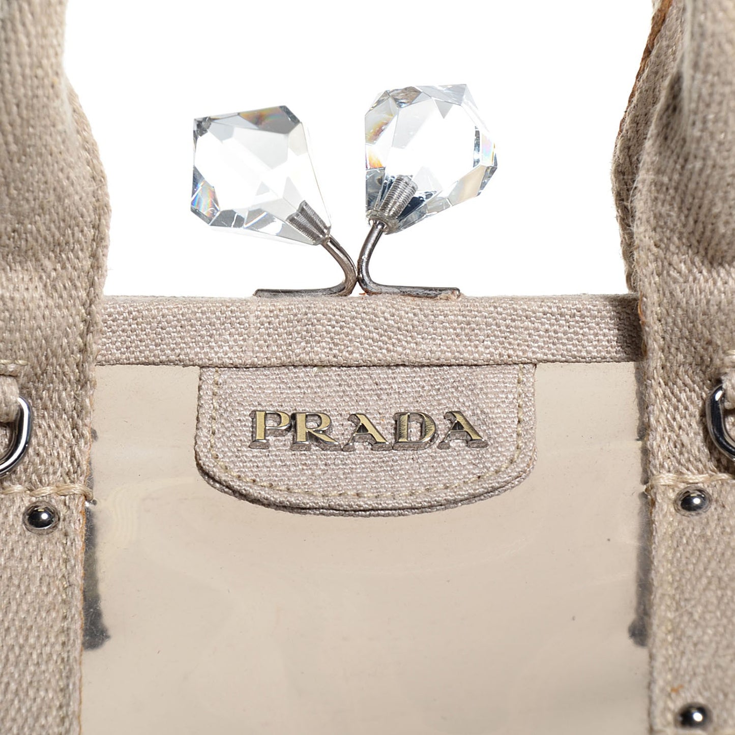 Canvas Plexiglass Frame Crystal Kiss Lock Bag Naturale