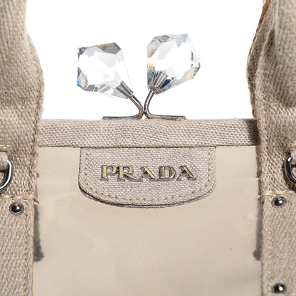 Prada Canvas Plexiglass Frame Crystal Kiss Lock Bag Naturale 10 of 10