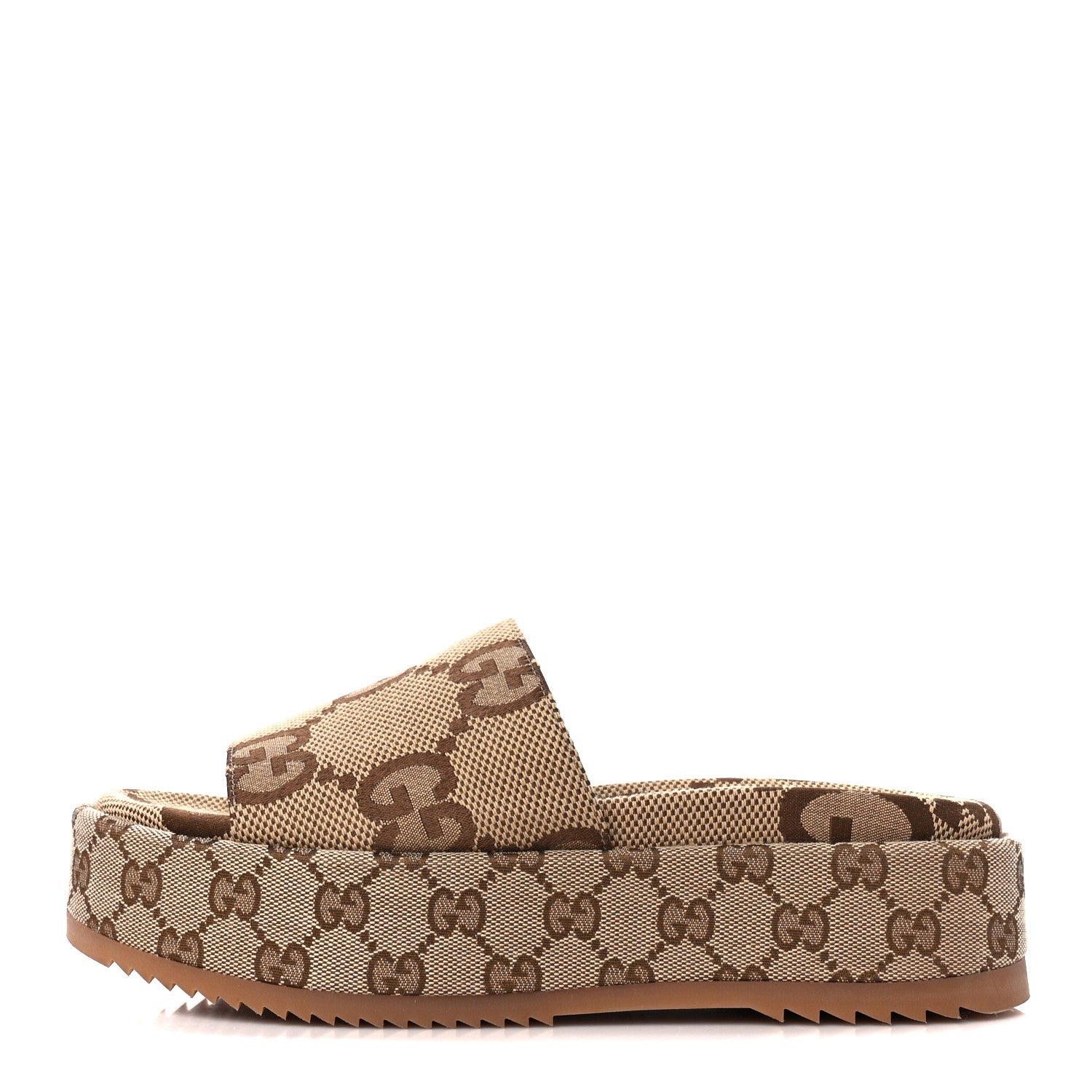 Gucci Monogram Maxi GG Angelina Platform 55mm Slide Sandals 38.5 Camel Ebony 1 of 11