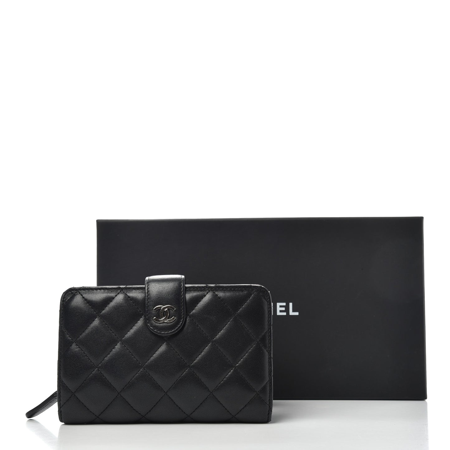 Lambskin Quilted Zipped Pocket Wallet Black
