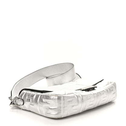 Fendi Vitello Catalan Mirror FF 1974 Embossed Baguette Argento 4 of 11