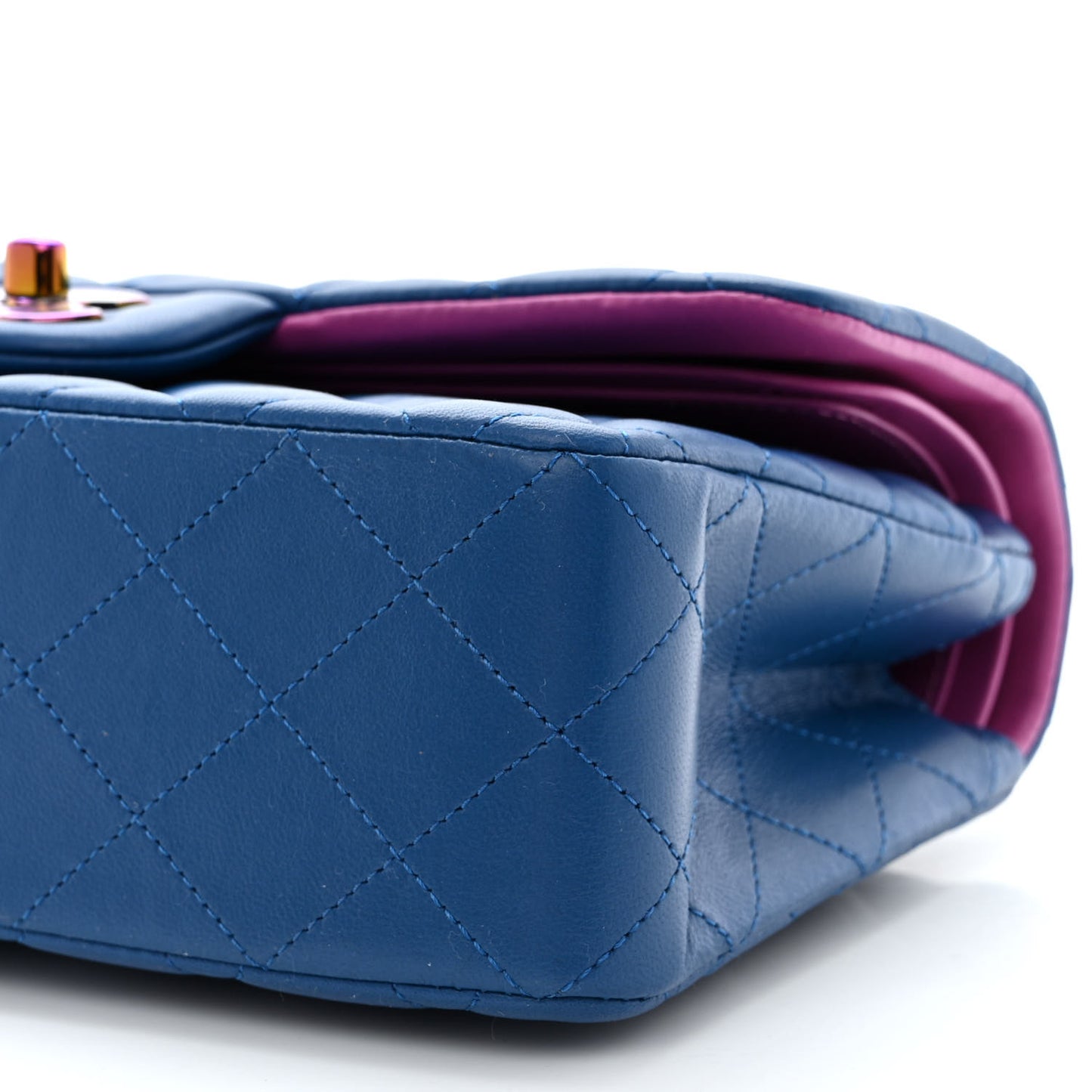 Lambskin Quilted Small Double Flap Blue Purple