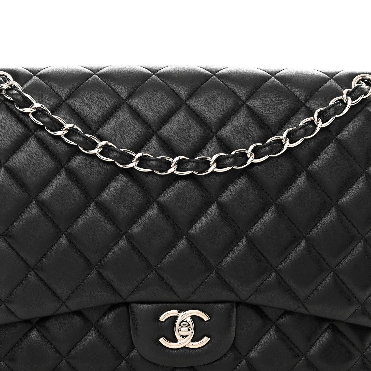 Lambskin Quilted Maxi Single Flap Black