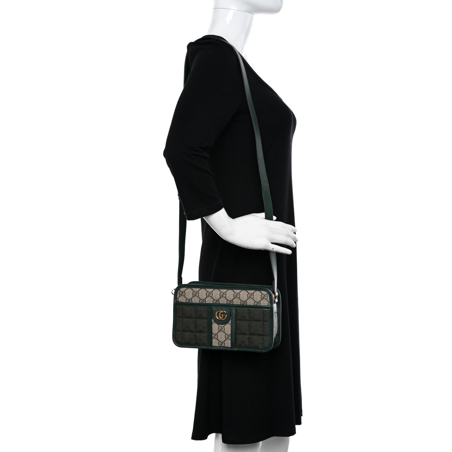 Monogram GG Mignon Textured Dollar Calfskin GG Supreme Monogram Quilted Mini GG Shoulder Bag Green Beige Ebony