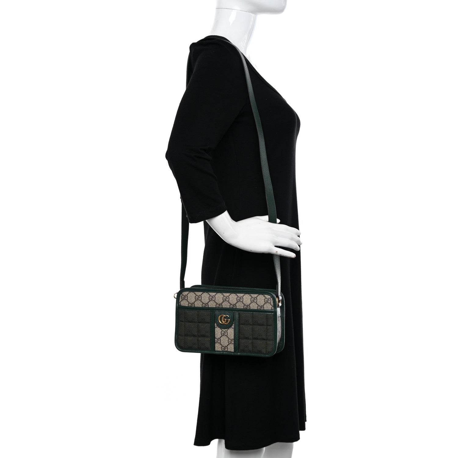 Gucci Monogram GG Mignon Textured Dollar Calfskin GG Supreme Monogram Quilted Mini GG Shoulder Bag Green Beige Ebony 2 of 12