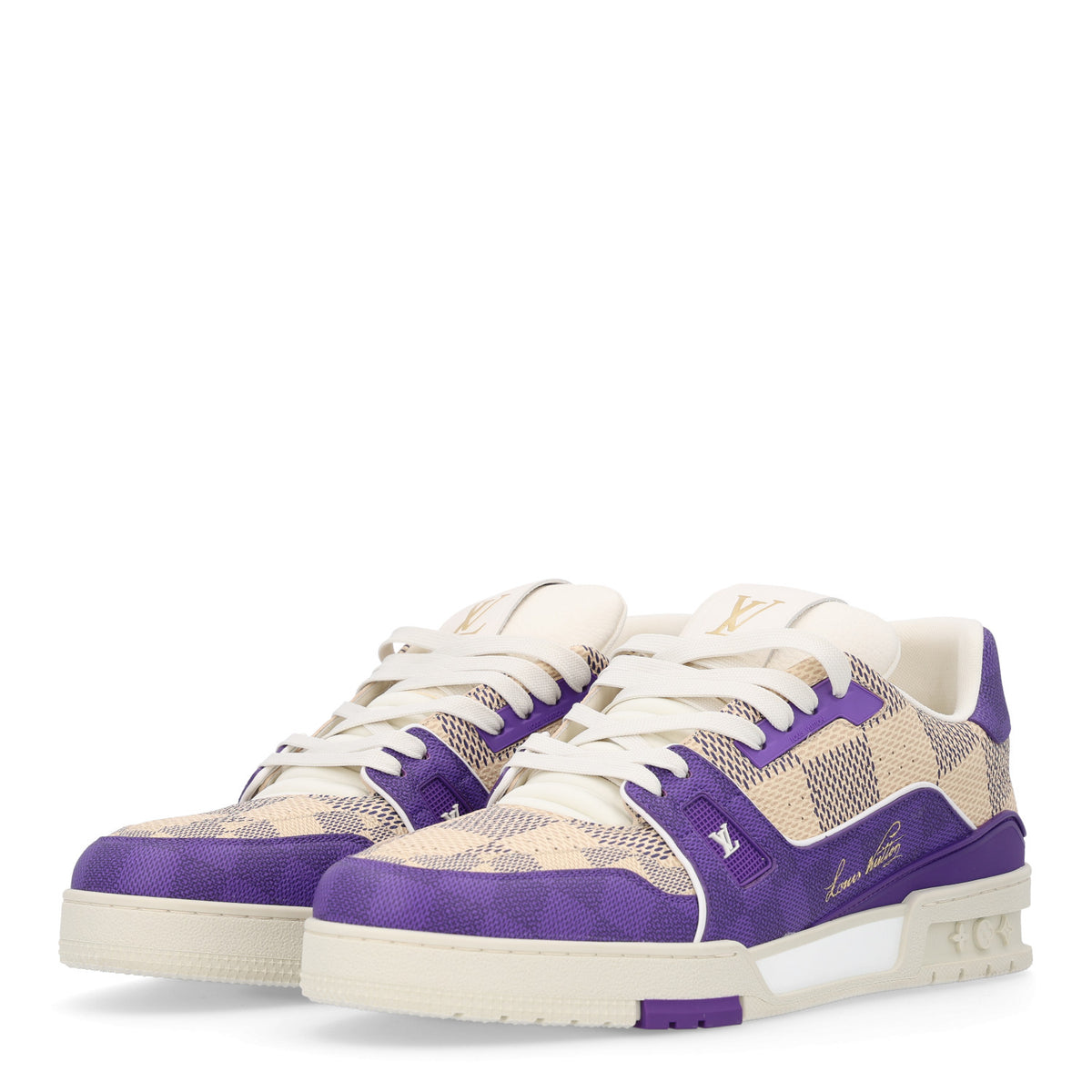 Louis Vuitton Damier Grained Calfskin Monogram Mens LV Trainer Sneakers 10 Purple 7 of 10