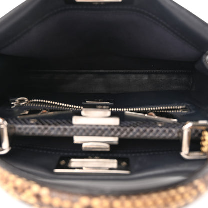 Fendi Vitello Seta Snakeskin Shiny Nappa Monster Eyes Medium Peekaboo Iconic Satchel Blue Notte Roccia 6 of 11
