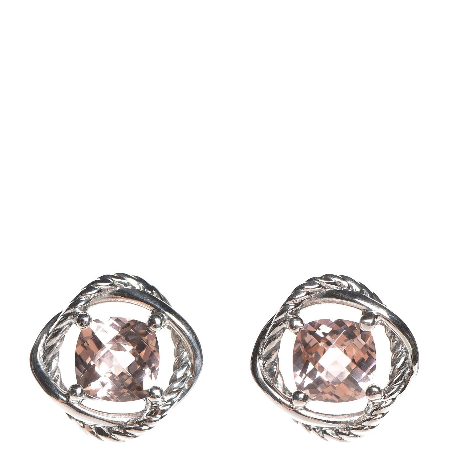 David Yurman Sterling Silver Morganite 7mm Infinity Earrings 1 of 5
