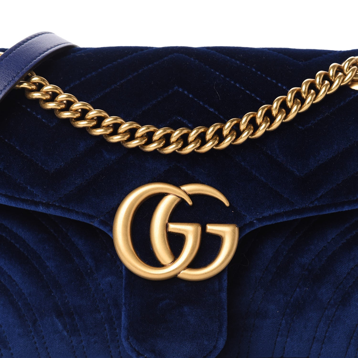 Gucci Velvet Matelasse Small GG Marmont Shoulder Bag Cobalt Blue 10 of 10