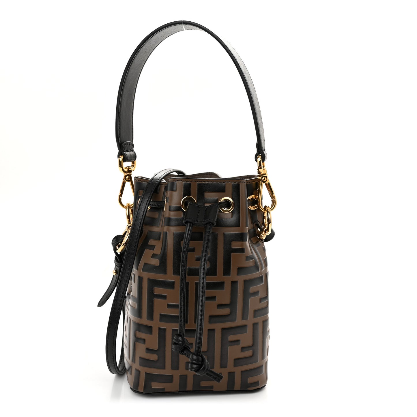 Vitello Liberty F is Fendi Bi-Color FF 1974 Embossed Mini Mon Tresor Bucket Bag Maya Black