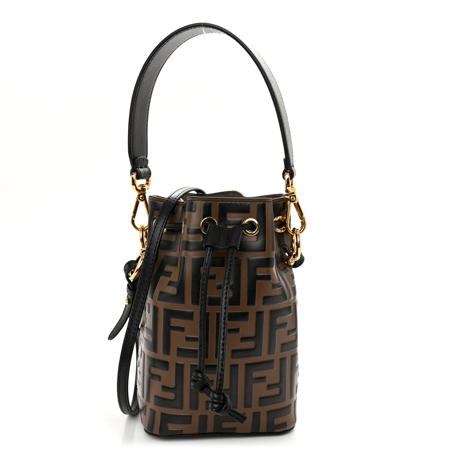 Fendi Vitello Liberty F is Fendi Bi-Color FF 1974 Embossed Mini Mon Tresor Bucket Bag Maya Black 1 of 10