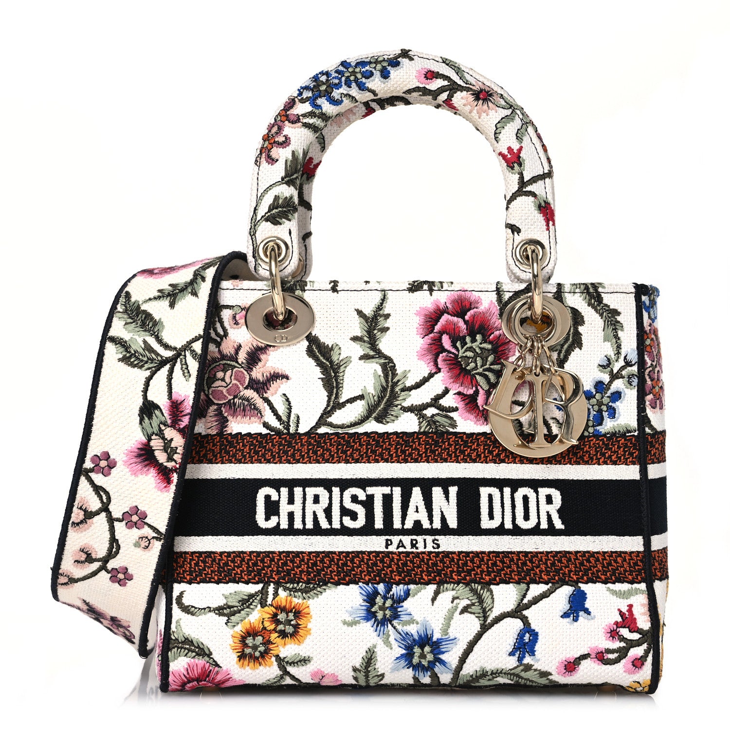 Christian Dior Canvas Embroidered Medium Lady D-Lite Ecru Multicolor 1 of 18