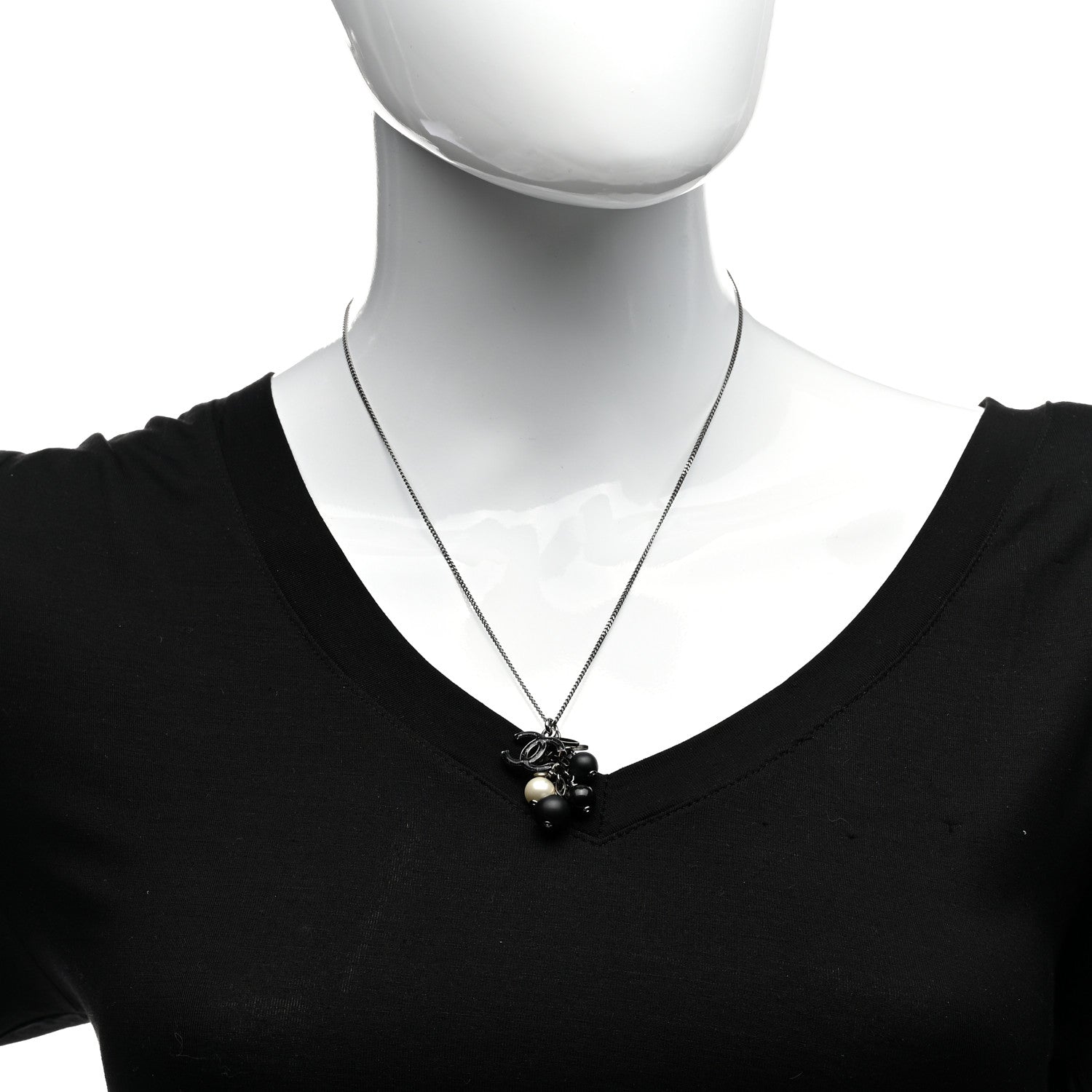 Chanel Resin Pearl CC Pendant Necklace Black White 2 of 5
