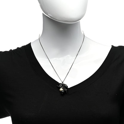 Chanel Resin Pearl CC Pendant Necklace Black White 2 of 5