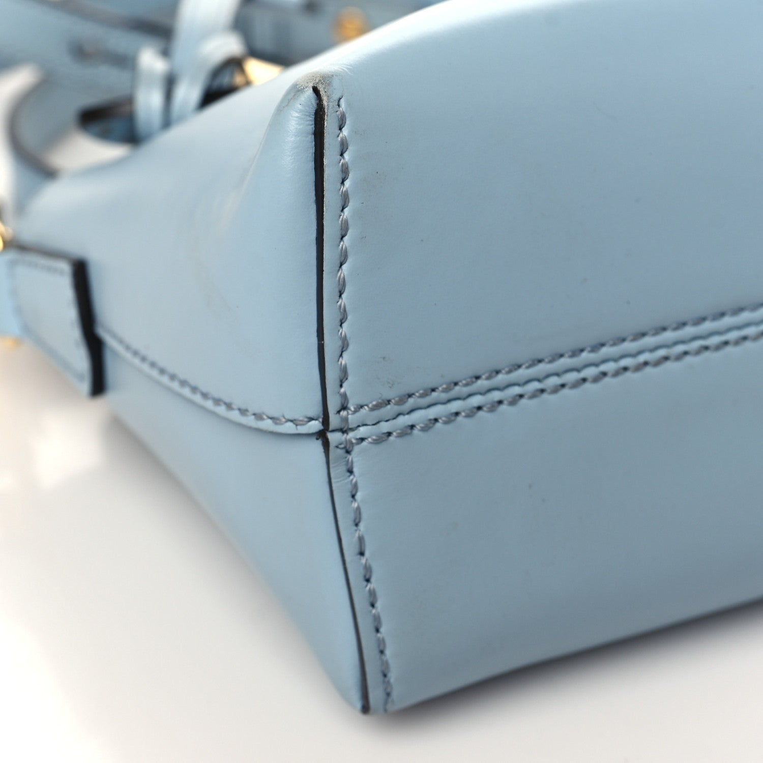 Fendi Vitello King Logo Embossed Mini By The Way Boston Bag Azzurro Baby 7 of 8