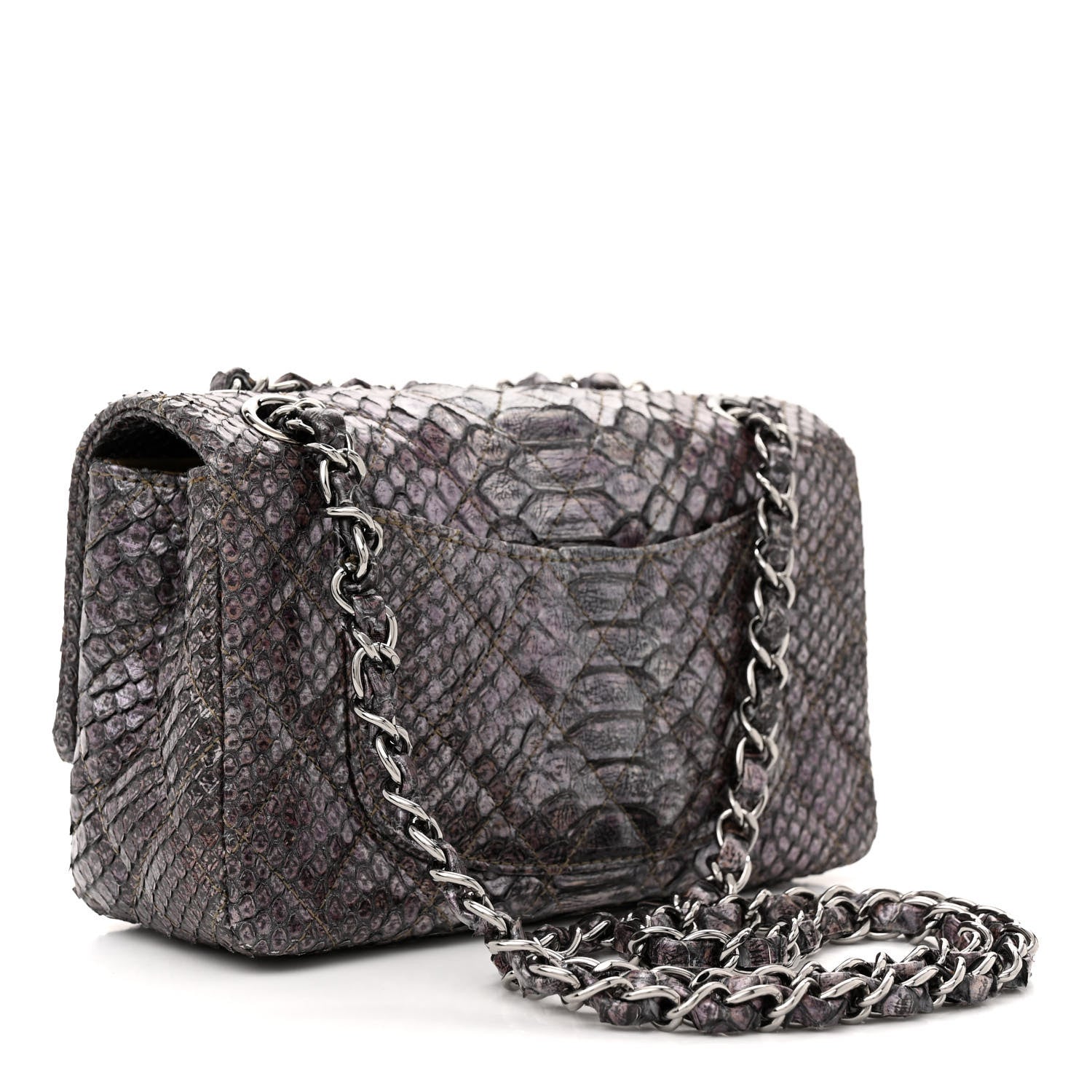 Chanel Metallic Snakeskin Strass Flap Bag Light Purple 3 of 13