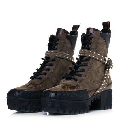 Louis Vuitton Suede Calfskin Monogram Laureate Platform Desert Boots 36 Kaki 3 of 8