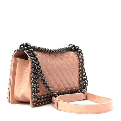 Chanel Glazed Calfskin Quilted Medium Boy Chained Flap Beige 3 of 12
