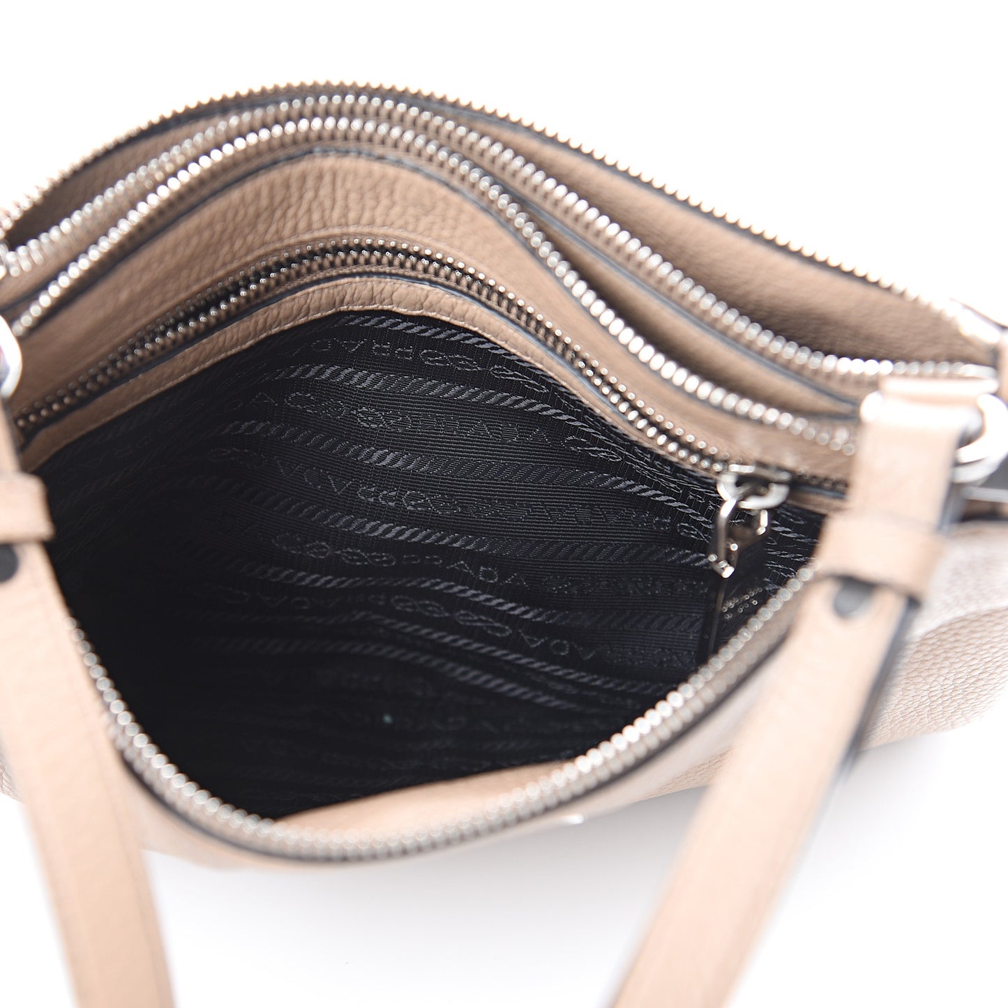 Vitello Daino Double Zip Crossbody Bag Cammeo