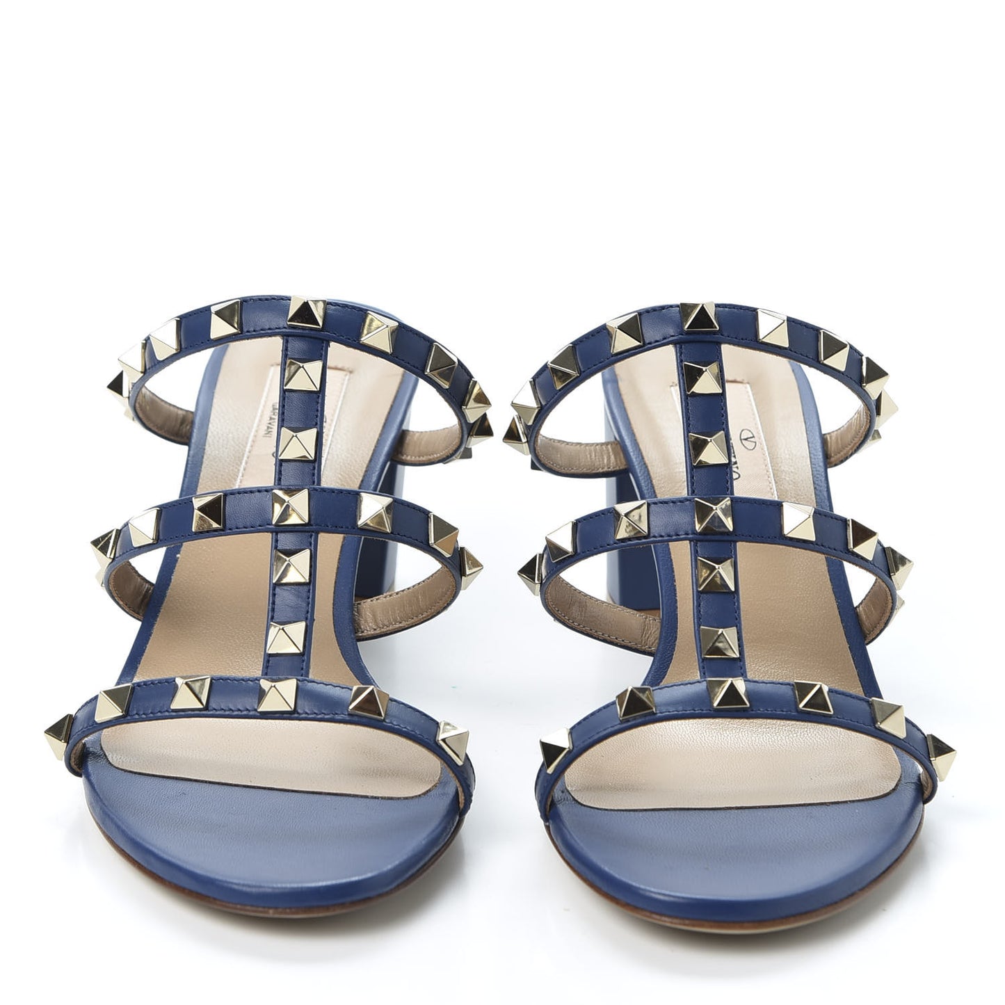 Calfskin Rockstud 60mm Caged Slide Sandals 36.5 Light Ocean
