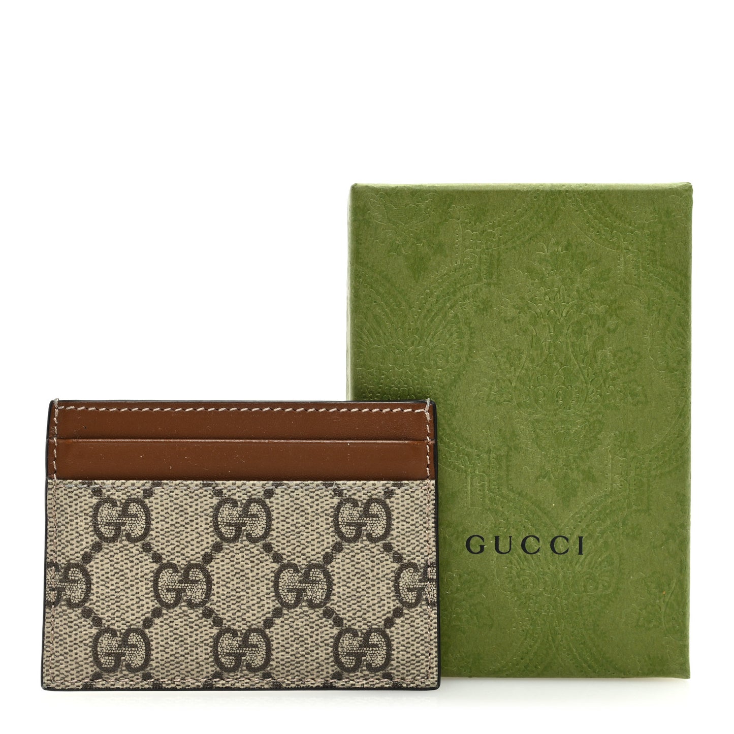 GG Supreme Monogram Calfskin Card Holder Beige Ebony Cuir