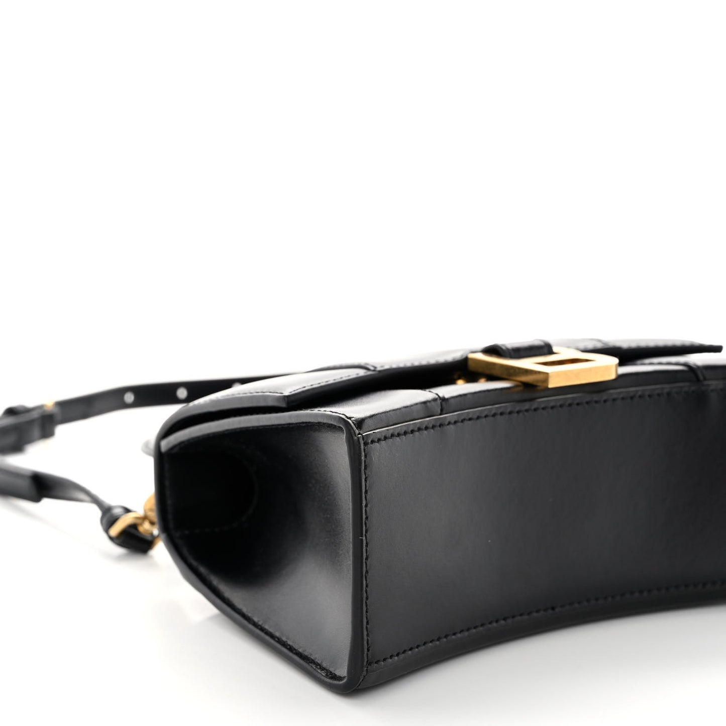 Shiny Box Calfskin Hourglass Top Handle Bag XS Black