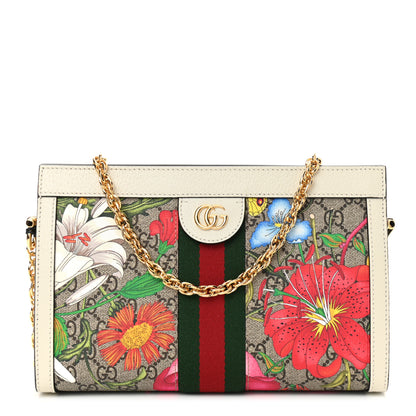 Gucci GG Supreme Monogram Flora Web Small Ophidia Chain Shoulder Bag White 1 of 11