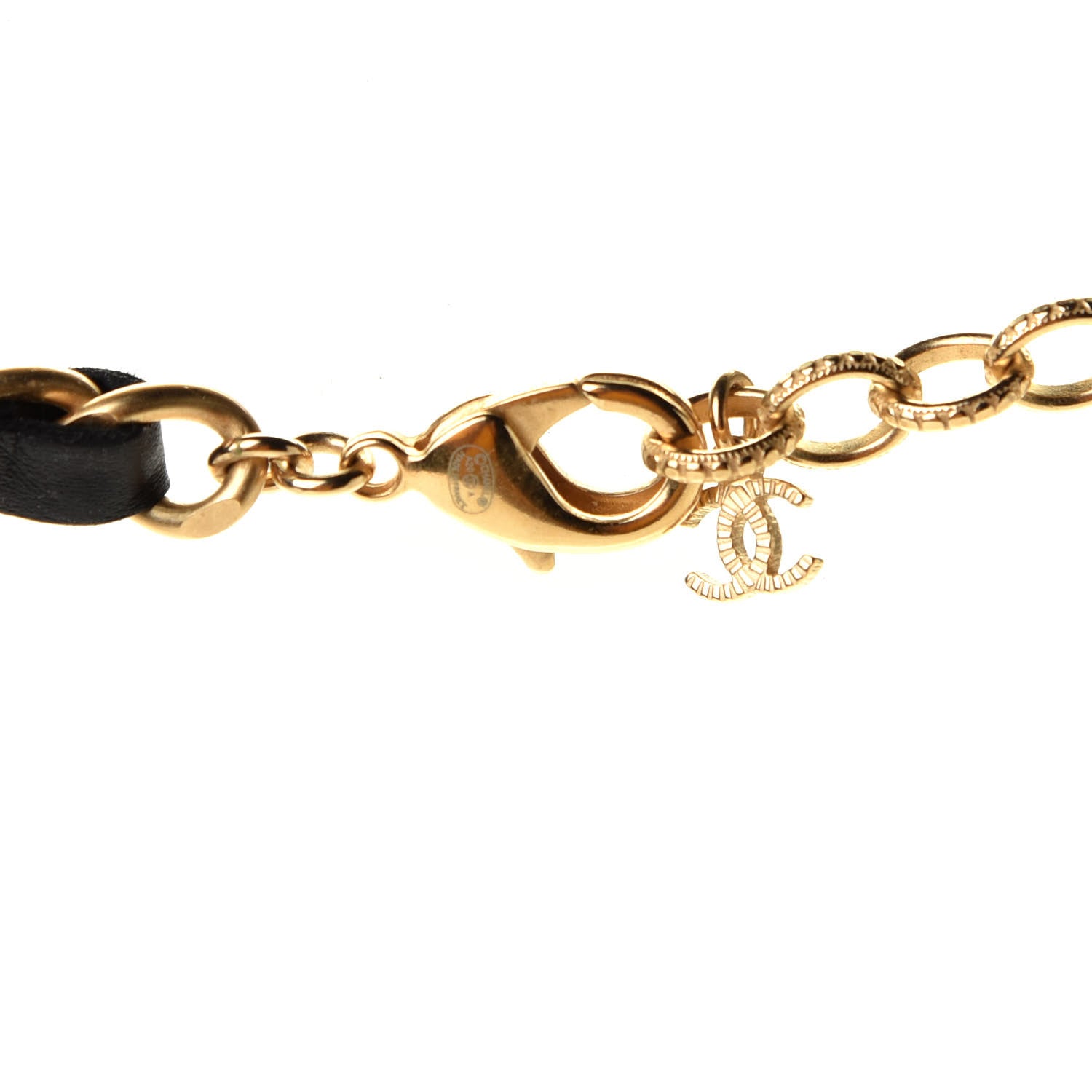 Chanel Calfskin Pearl Chain 90's Camellia Long Necklace Black Gold 3 of 4