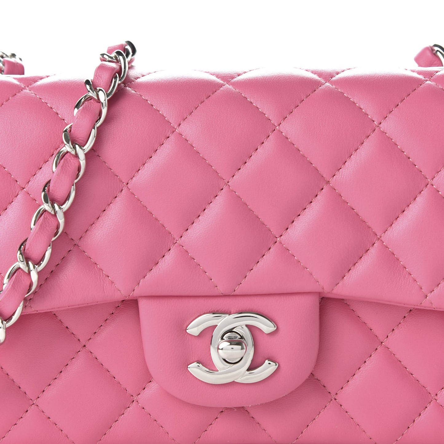 Lambskin Quilted Mini Rectangular Flap Pink