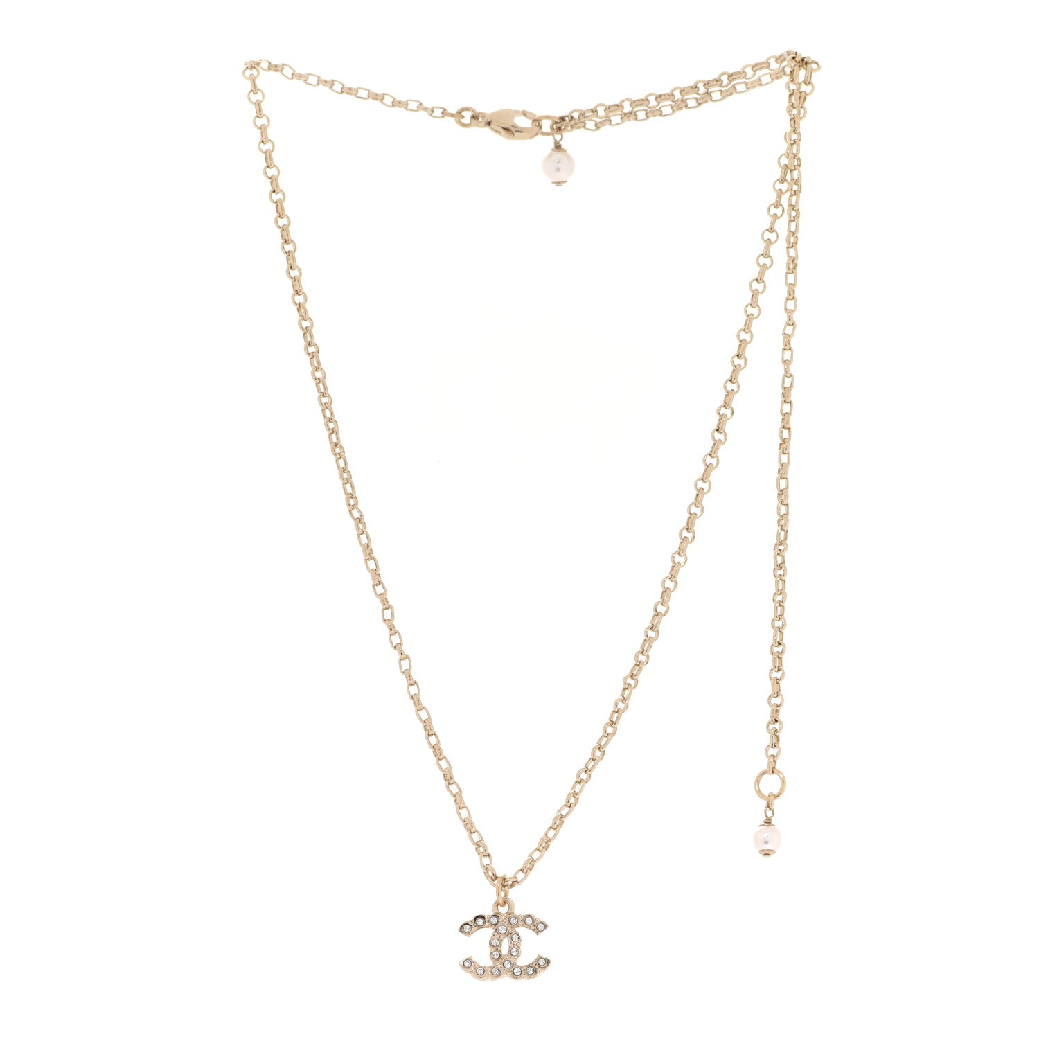 Chanel Pearl Crystal CC Pendant Necklace Gold 3 of 6