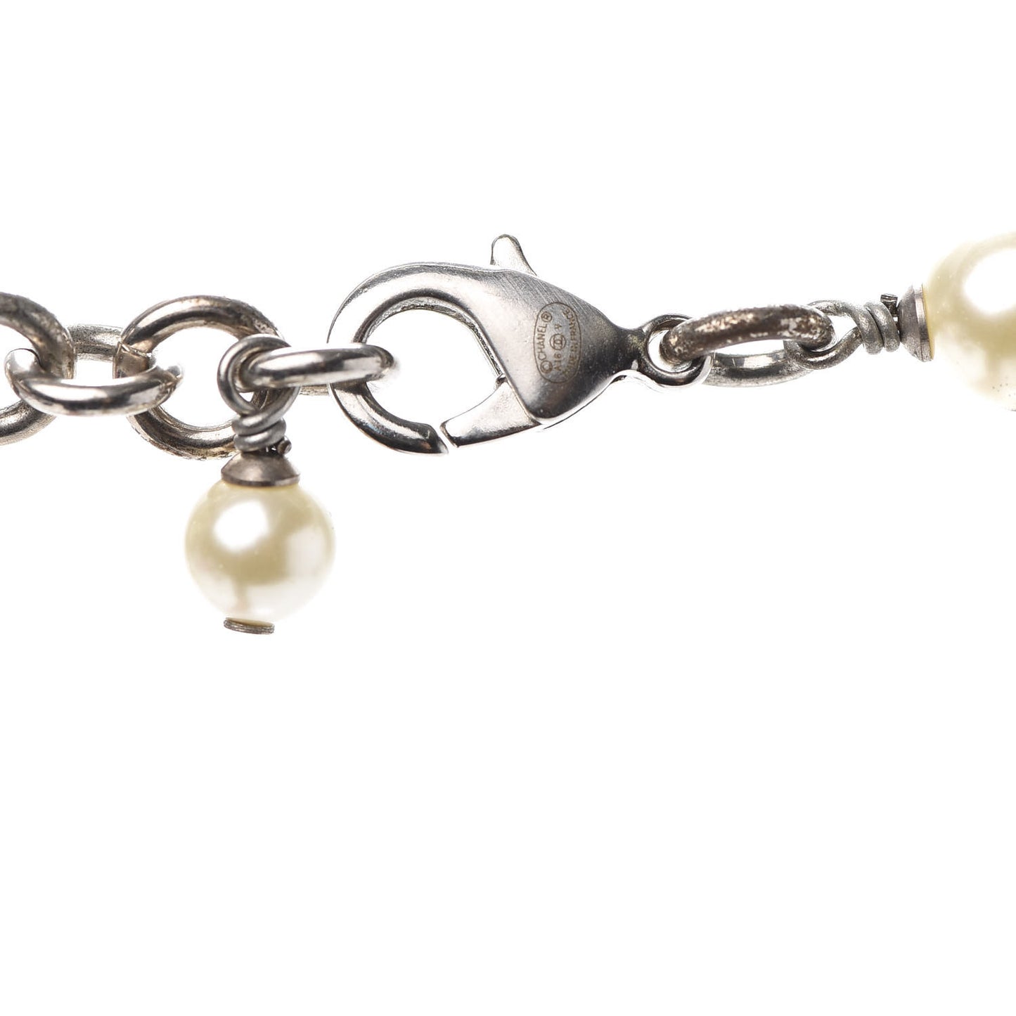 Crystal Pearl CC Long Necklace Silver