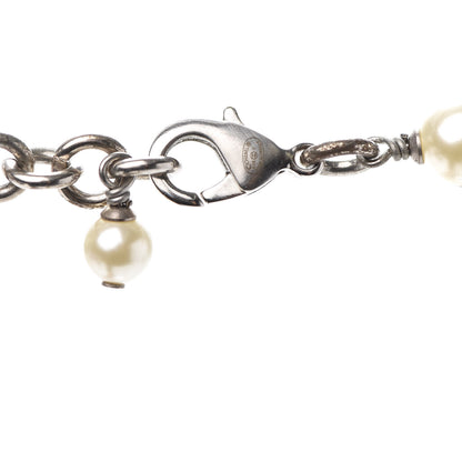 Chanel Crystal Pearl CC Long Necklace Silver 9 of 10