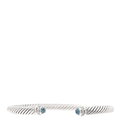 David Yurman Sterling Silver Diamond Blue Topaz 5mm Cable Classics Bracelet 1 of 4