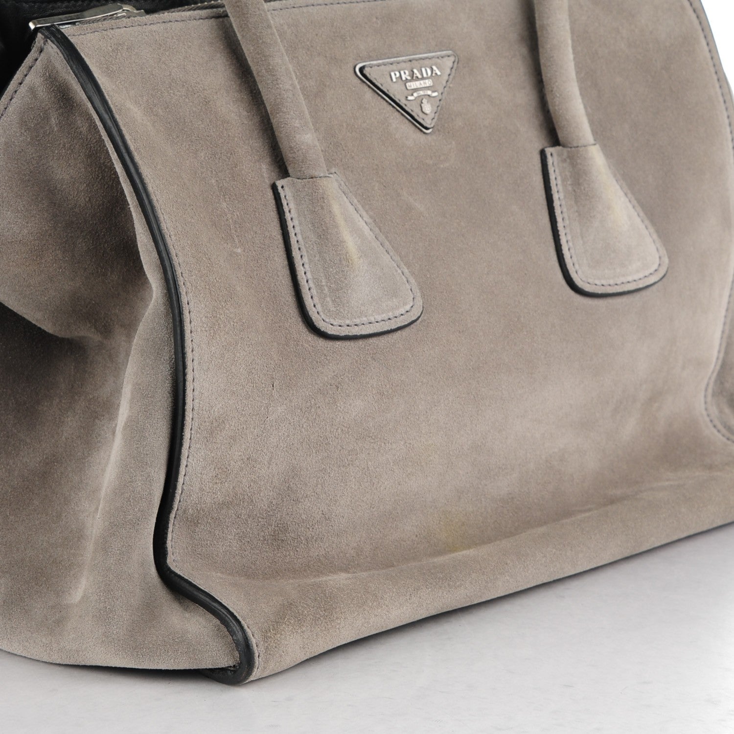 Prada Suede Twin Pocket Tote Acciaio 9 of 9
